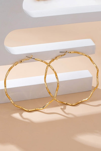 Oversized Hammered Wavy Hoops - Gold