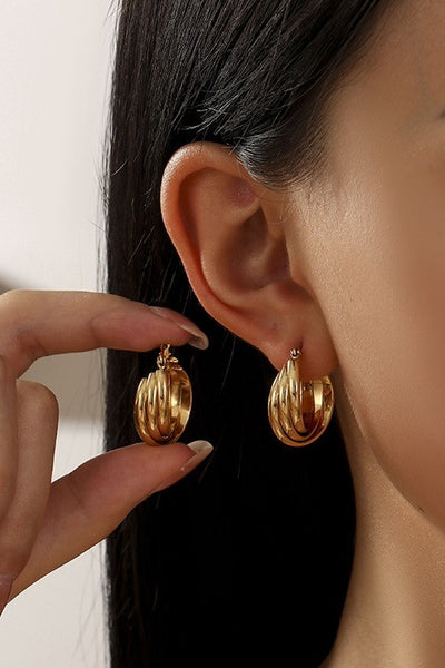 Stainless Steel Triple Oval Hoops - Gold