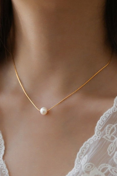 18K Stainless Steel Pearl Necklace - Gold