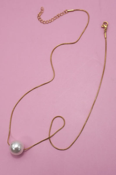 18K Stainless Steel Pearl Necklace - Gold