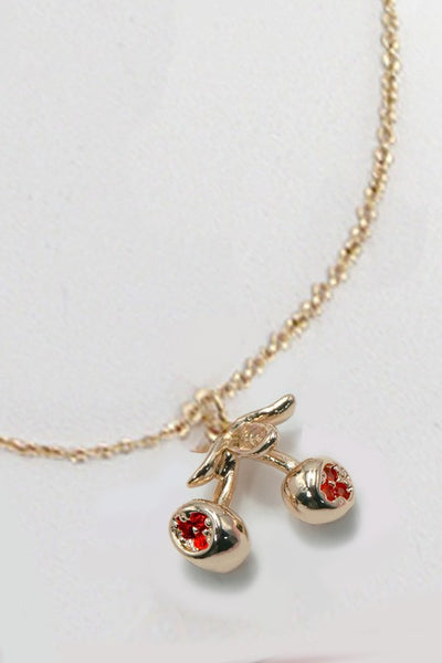 Mini Cherry Charm Necklace - Gold