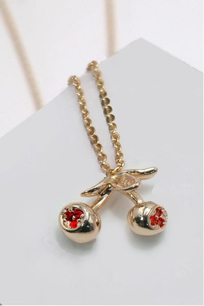 Mini Cherry Charm Necklace - Gold