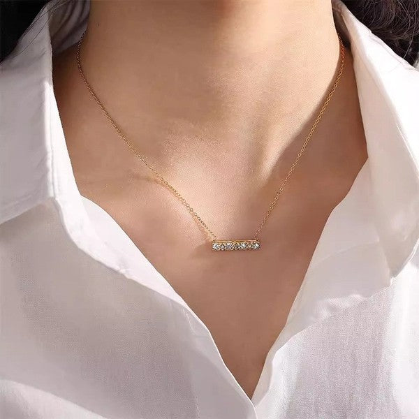 18K Stainless Steel Bar Necklace - Gold