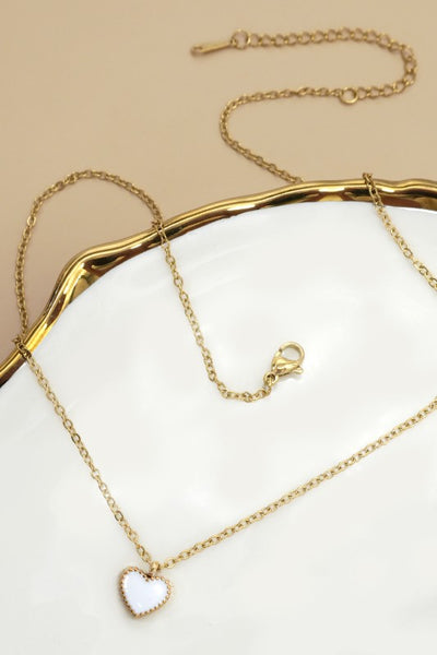 18K Stainless Steel Heart Necklace - Gold, White