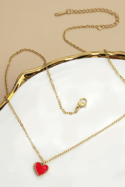 18K Stainless Steel Heart Necklace - Gold, Red