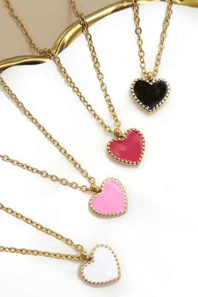 18K Stainless Steel Heart Necklace - Gold, Red