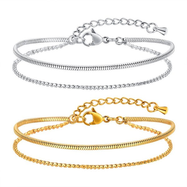 18K Stainless Steel Layered Bracelet - Silver