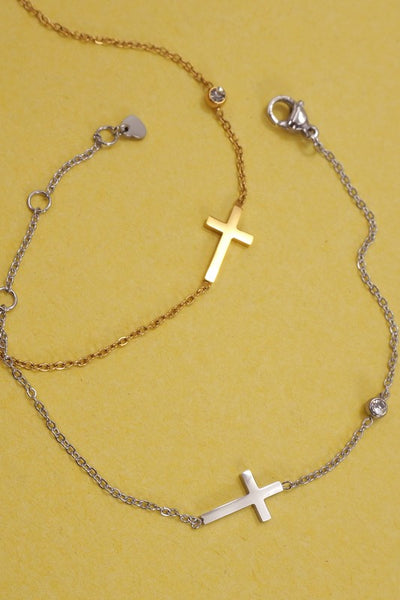 18K Stainless Steel Cross Bracelet - Gold