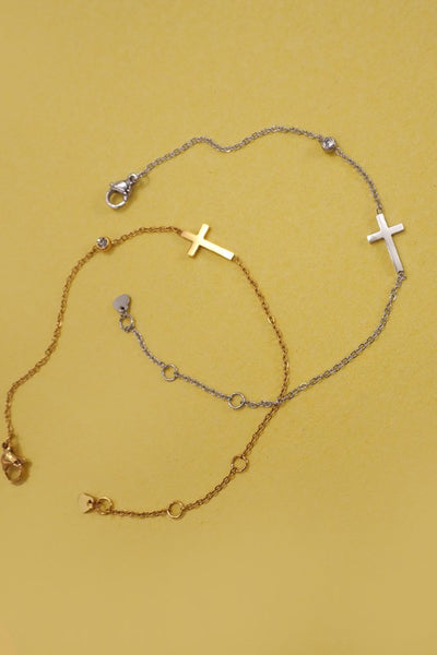 18K Stainless Steel Cross Bracelet - Gold
