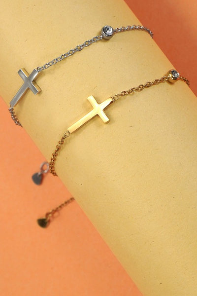 18K Stainless Steel Cross Bracelet - Gold
