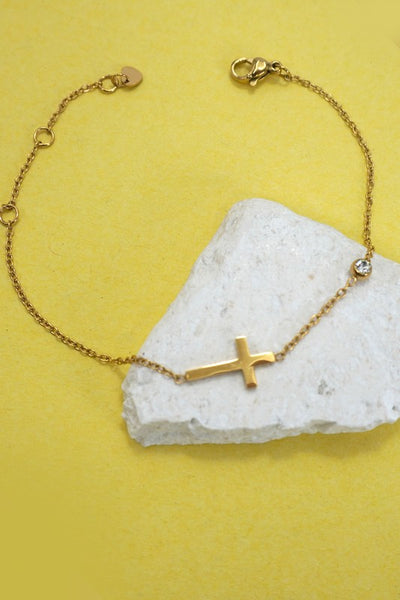 18K Stainless Steel Cross Bracelet - Gold