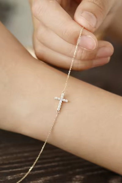 18K Stainless Steel Cross Bracelet - Gold