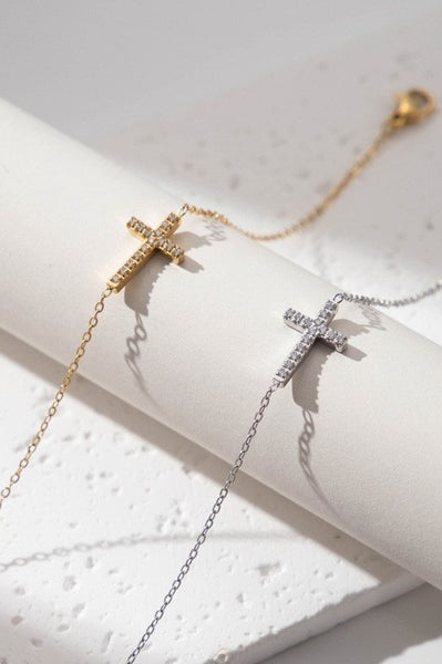 18K Stainless Steel Cross Bracelet - Silver