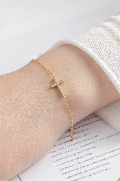 18K Stainless Steel Cross Bracelet - Silver