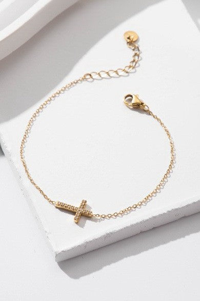 18K Stainless Steel Cross Bracelet - Silver
