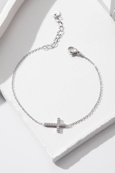 18K Stainless Steel Cross Bracelet - Silver