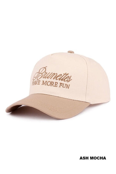 Brunettes Have More Fun Two-Tone Canvas Cotton Cap - Ash Mocha
