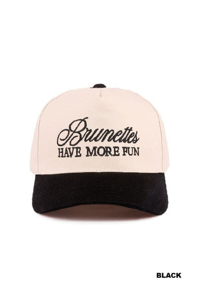 Brunettes Have More Fun Two-Tone Canvas Cotton Cap - Black