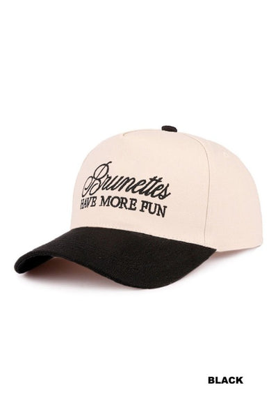 Brunettes Have More Fun Two-Tone Canvas Cotton Cap - Black