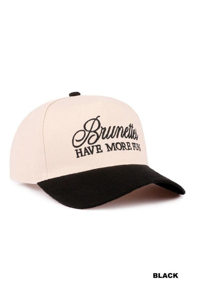 Brunettes Have More Fun Two-Tone Canvas Cotton Cap - Black