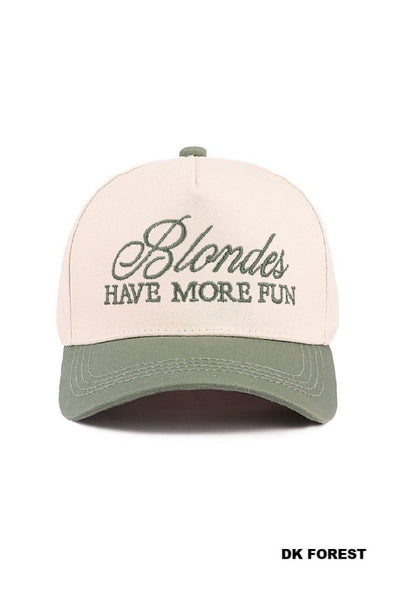 Blondes Have More Fun Two-Tone Canvas Cotton Cap - Dk. Forest