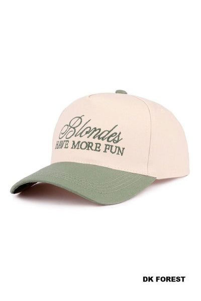Blondes Have More Fun Two-Tone Canvas Cotton Cap - Dk. Forest