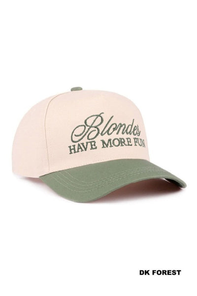 Blondes Have More Fun Two-Tone Canvas Cotton Cap - Dk. Forest