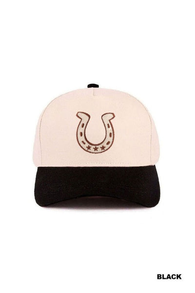 Horseshoe Two-Tone Canvas Cotton Cap - Black