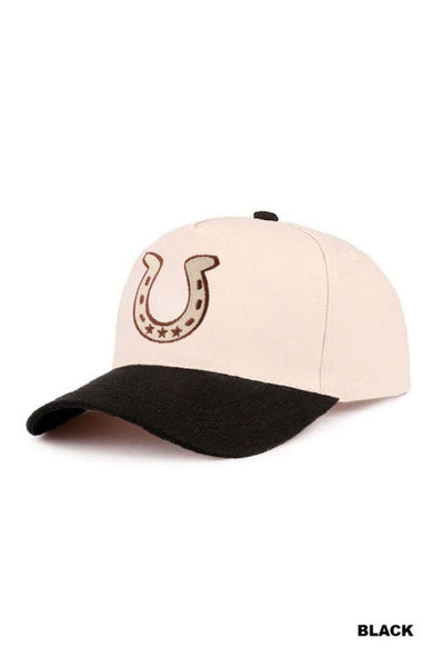 Horseshoe Two-Tone Canvas Cotton Cap - Black