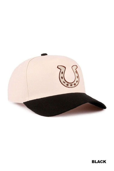 Horseshoe Two-Tone Canvas Cotton Cap - Black