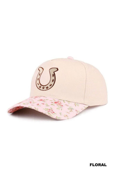 Horseshoe Two-Tone Canvas Cotton Cap - Floral