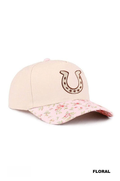 Horseshoe Two-Tone Canvas Cotton Cap - Floral