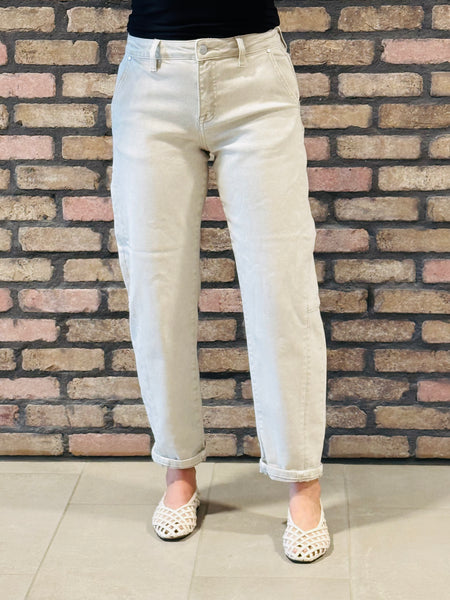 Relaxed Barrel Cuffed Jeans - Almond