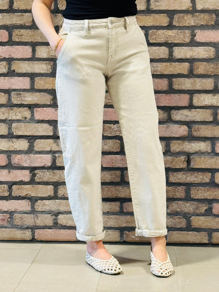 Relaxed Barrel Cuffed Jeans - Almond