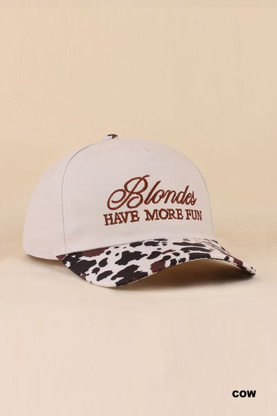 Blondes Have More Fun Two-Tone Canvas Cotton Cap - Cow