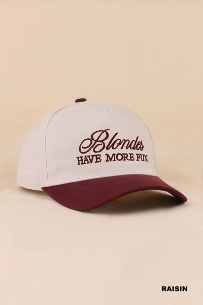 Blondes Have More Fun Two-Tone Canvas Cotton Cap - Raisin