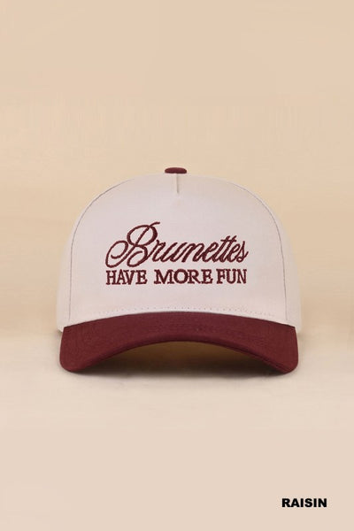 Brunettes Have More Fun Two-Tone Canvas Cotton Cap - Raisin