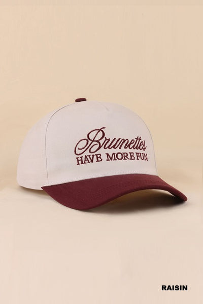 Brunettes Have More Fun Two-Tone Canvas Cotton Cap - Raisin