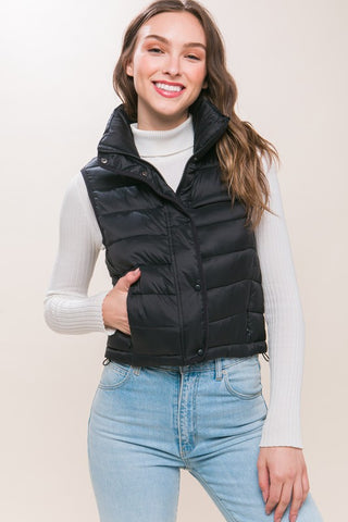 High Neck Puffer Vest - Black