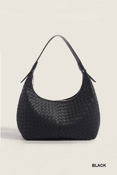 Woven Weave Shoulder Bag - Black