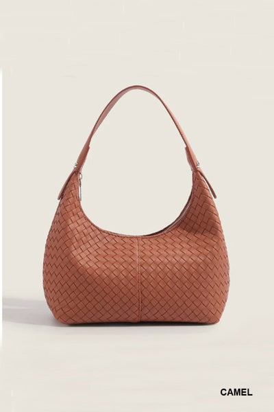 Woven Weave Shoulder Bag - Camel