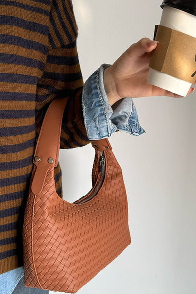 Woven Weave Shoulder Bag - Camel