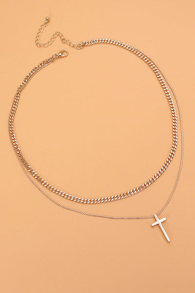 Double Layer Cross Necklace - Gold
