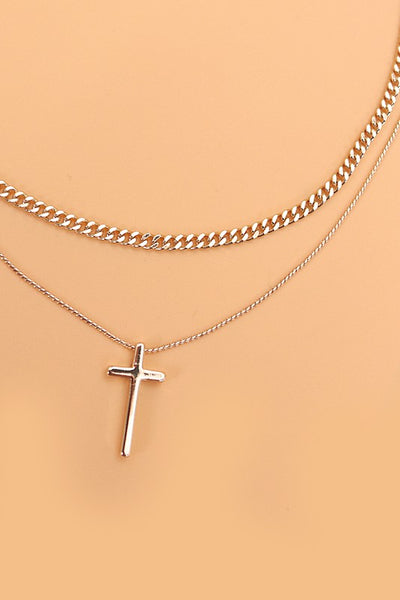 Double Layer Cross Necklace - Gold