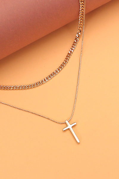 Double Layer Cross Necklace - Gold