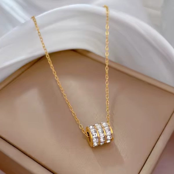 18K Stainless Steel Barrel Necklace - Gold