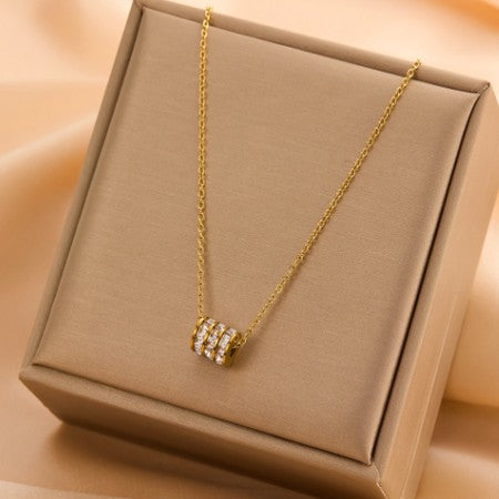 18K Stainless Steel Barrel Necklace - Gold