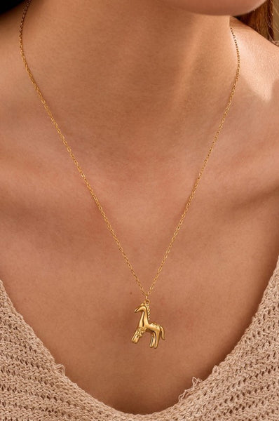 18K Stainless Steel Horse Necklace - Gold
