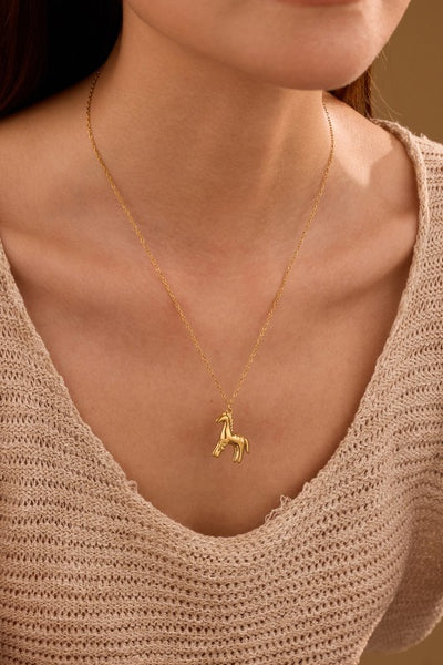 18K Stainless Steel Horse Necklace - Gold