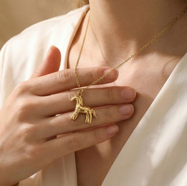 18K Stainless Steel Horse Necklace - Gold